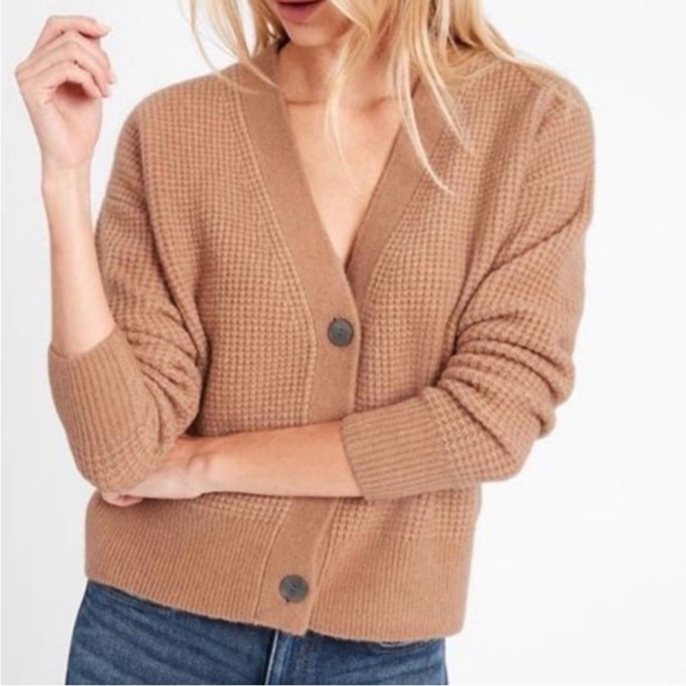 Banana Republic Tan Aire Wool Blend Cardigan Small Waffle Knit‎ GUC